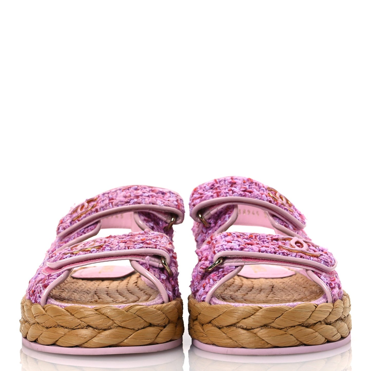 Chanel Tweed Patent Calfskin Velcro Dad Sandals 36 Light Purple Pink Red