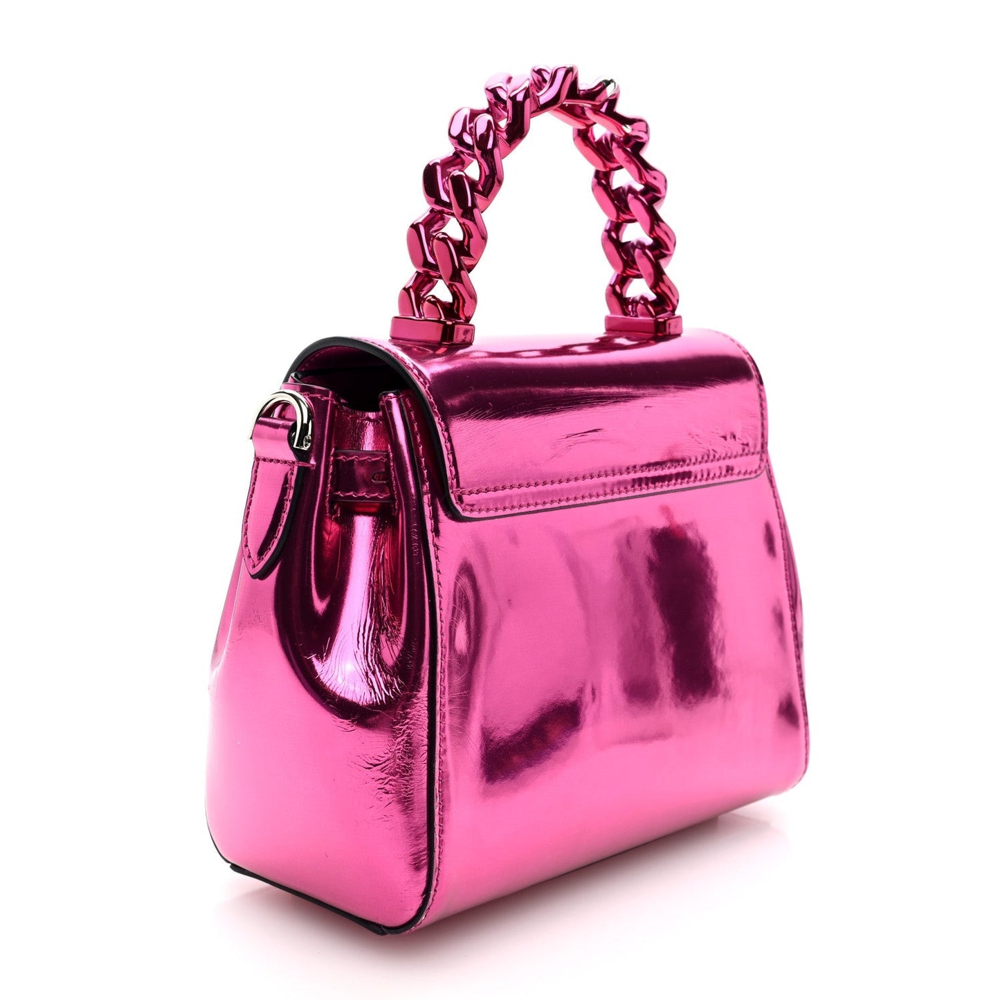 Versace Patent Calfskin Mini La Medusa Chain Top Handle Bag Fuchsia