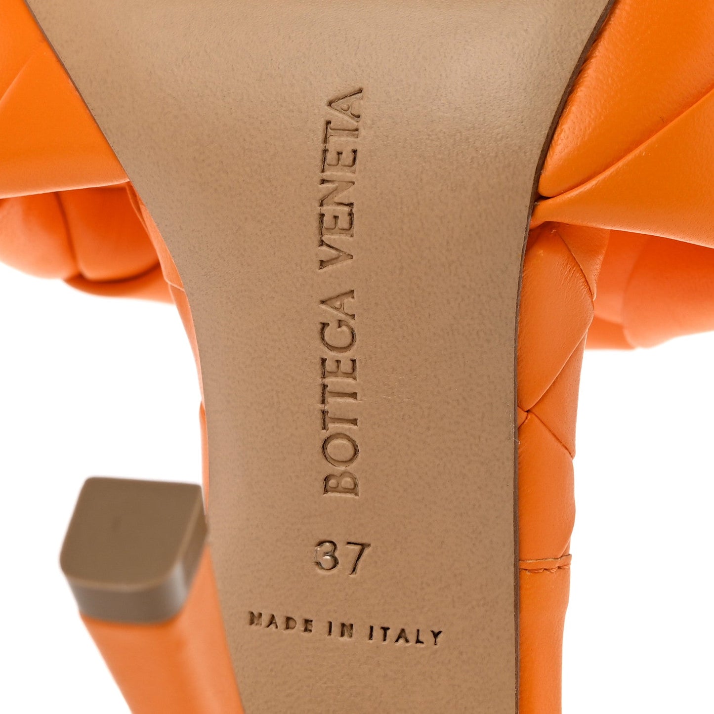 Bottega Veneta Nappa Maxi Intrecciato Lido Mule Sandals 37 Tangerine