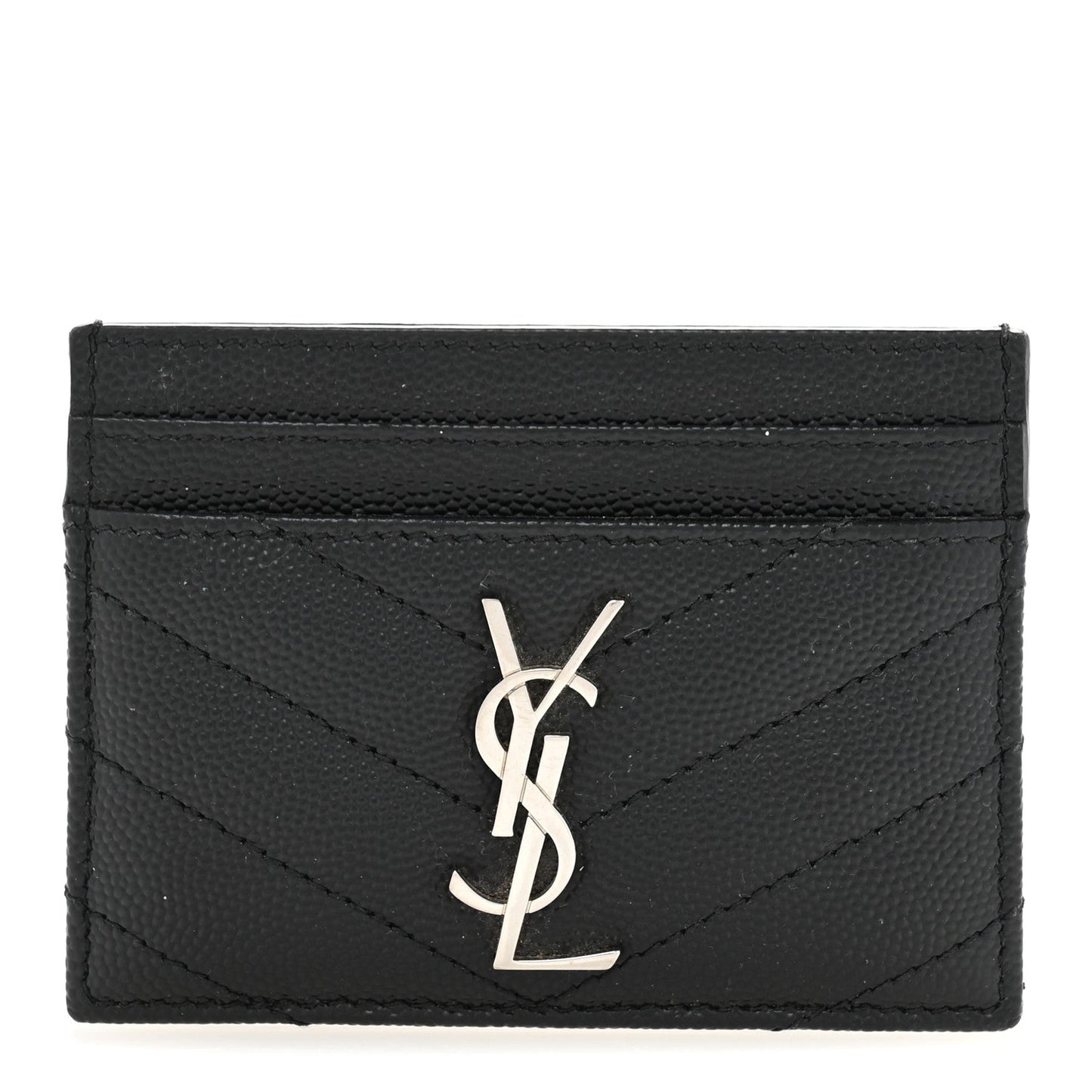Saint Laurent Grain De Poudre Matelasse Chevron Monogram Credit Card Case Black
