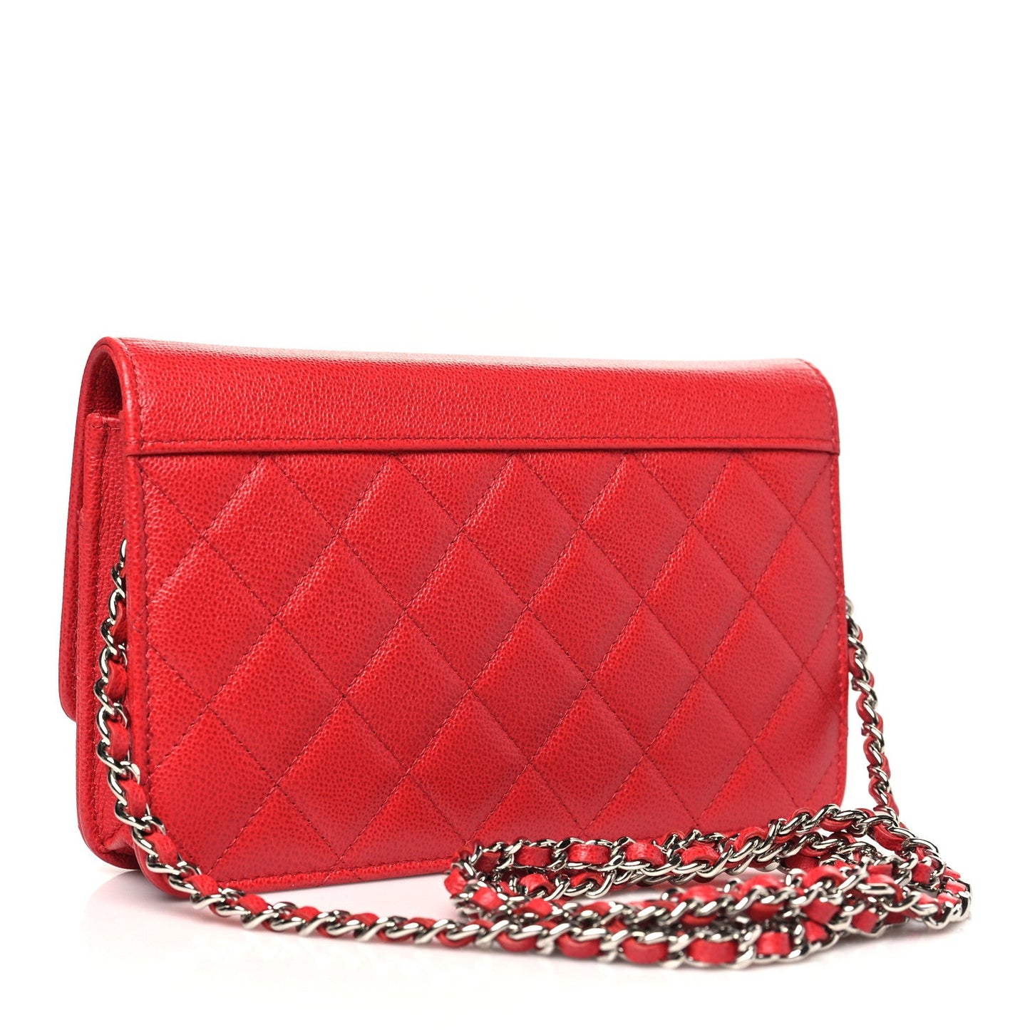 Chanel Grained Calfskin Quilted CC Box Wallet On Chain WOC Red