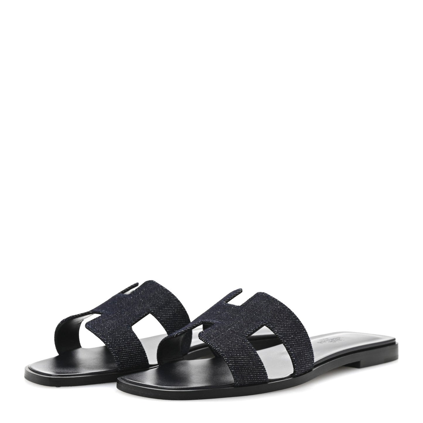 Hermes Denim Canvas Oran Sandals 37.5 Bleu Brut