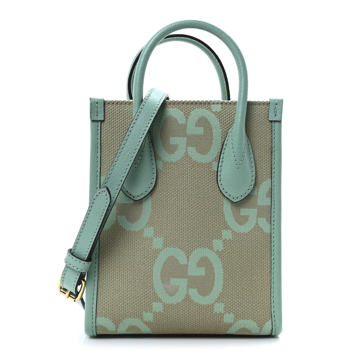 Gucci Monogram Jumbo GG Textured Dollar Calfskin Mini Tote Bag Pepperlight Mint