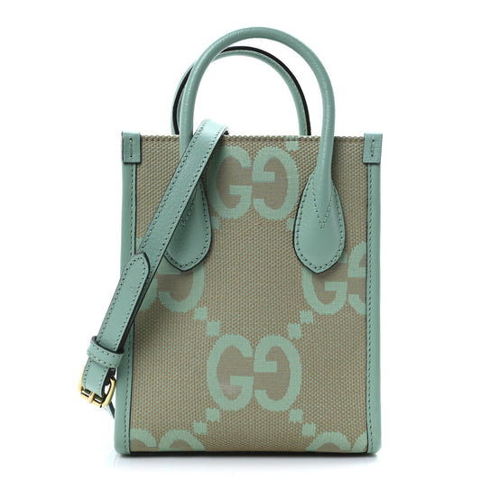 Gucci Monogram Jumbo GG Textured Dollar Calfskin Mini Tote Bag Pepperlight Mint