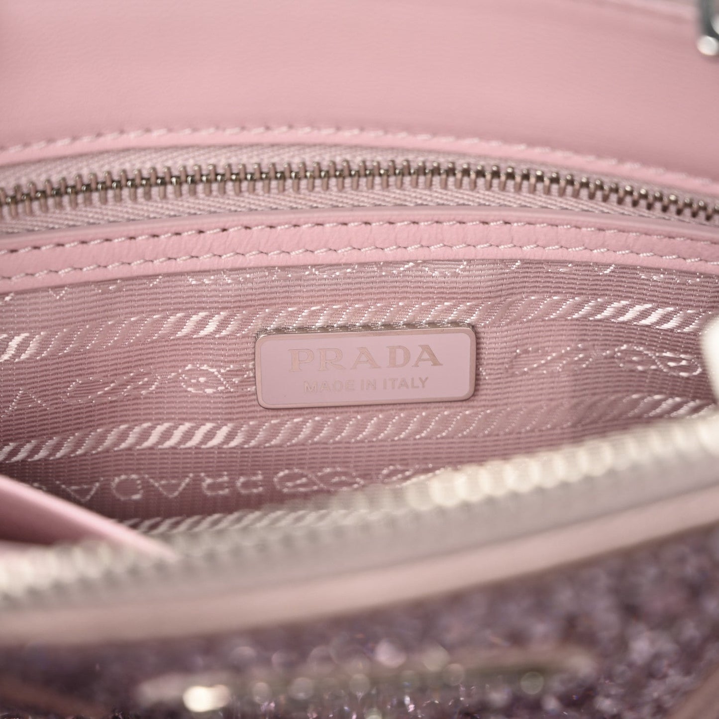 Prada Satin Crystal Mini Galleria Double Zip Tote Alabastro