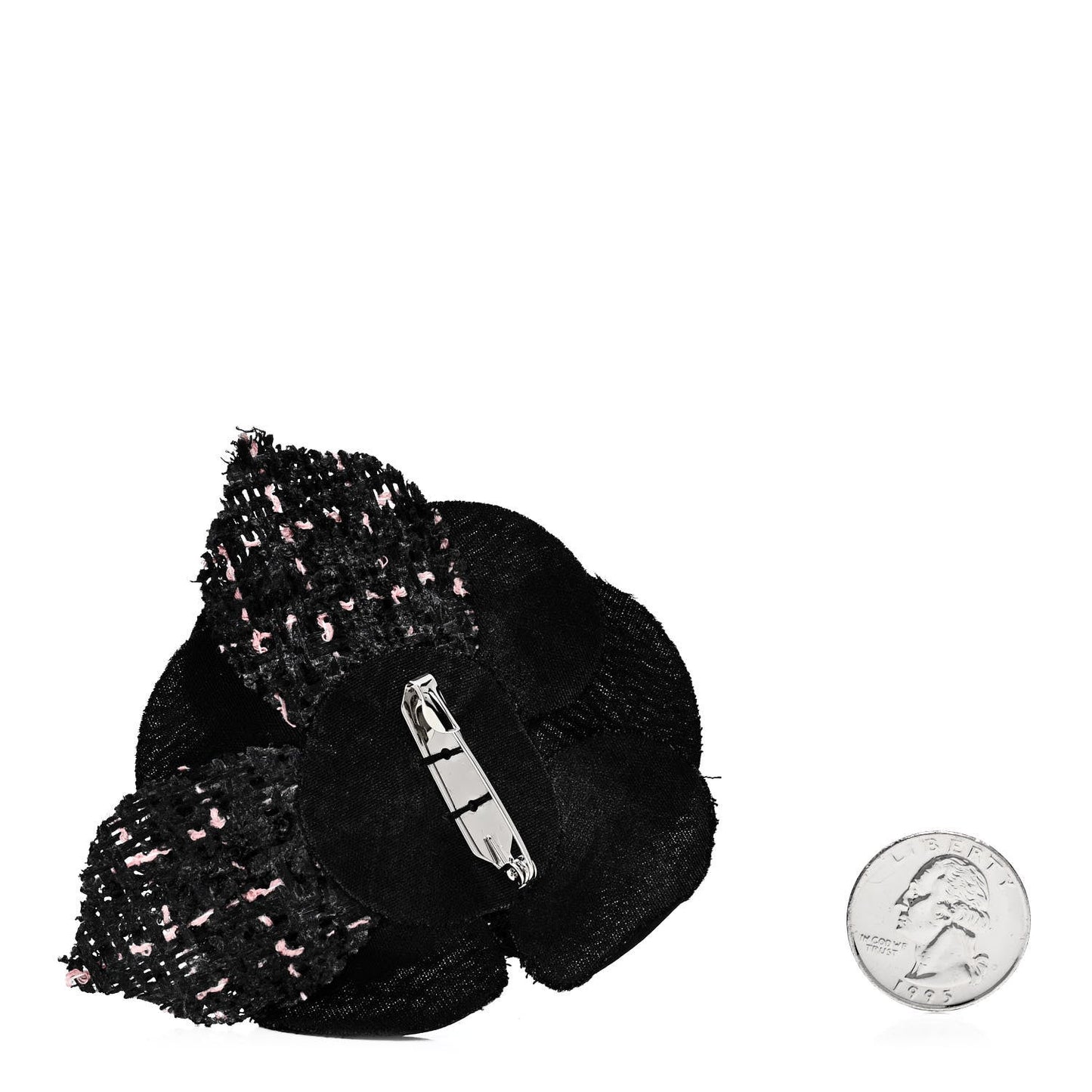 Chanel Tweed Camellia Pin Brooch Black Pink