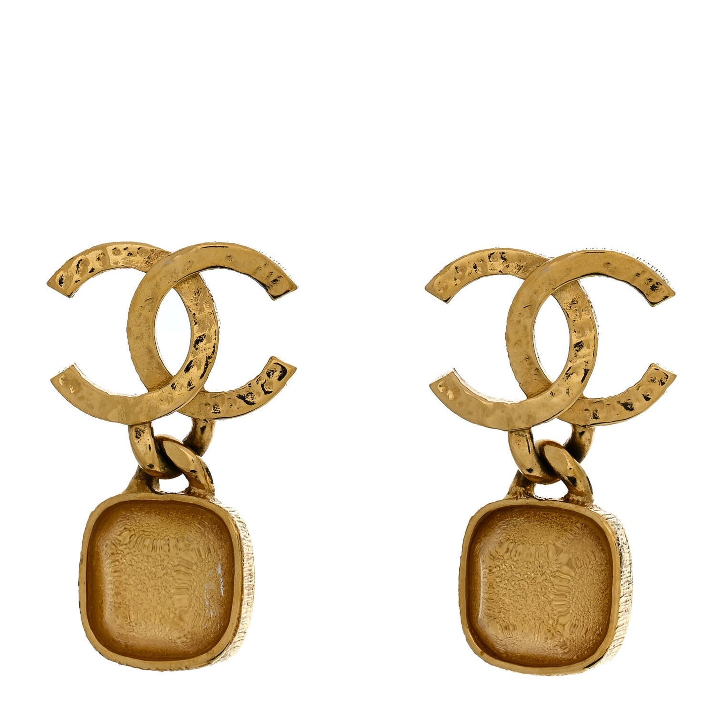 Chanel Metal Natural Stones CC Drop Earrings Gold