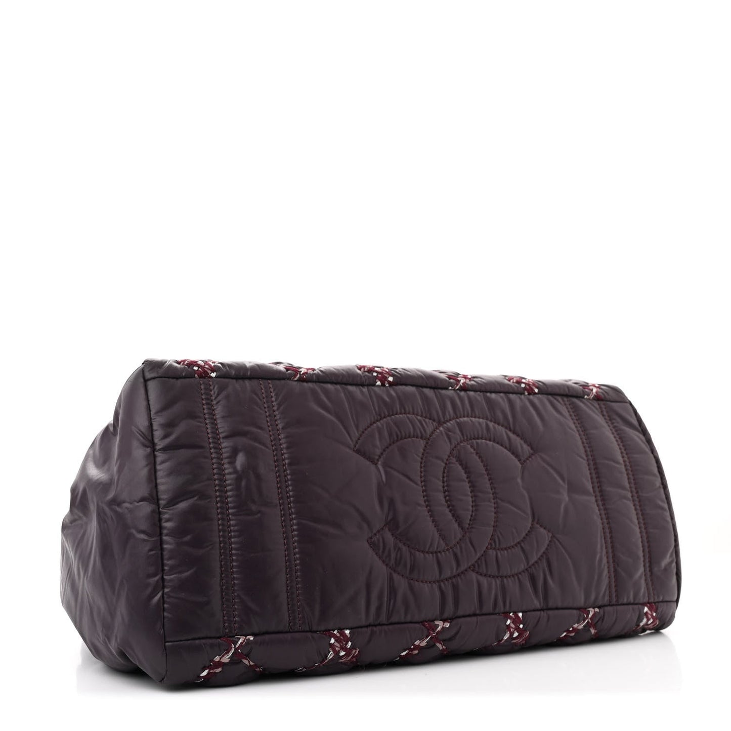 Chanel Nylon Quilted Tweed Stitch Bubble Tote Plum