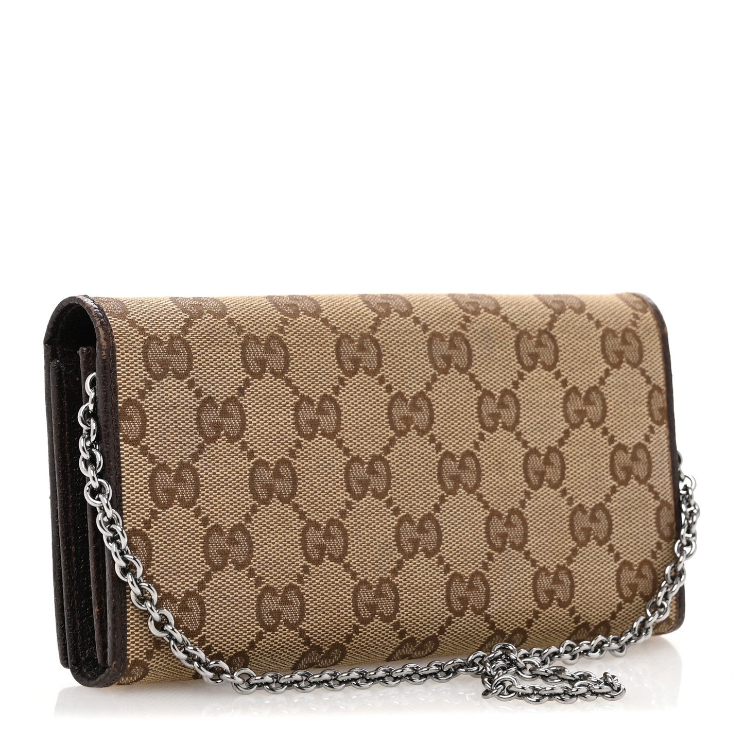 Gucci Monogram Metal Bar Chain Wallet Dark Brown