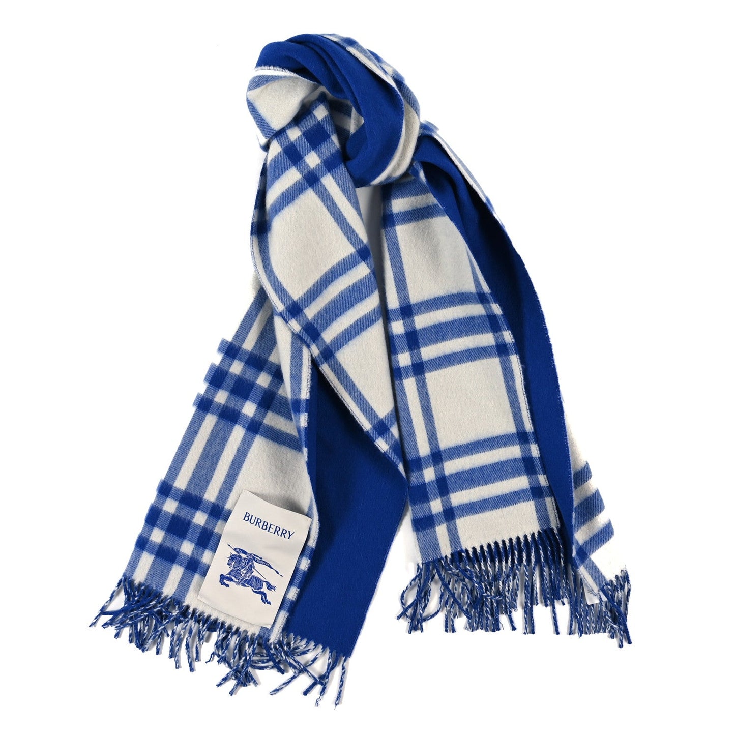 Burberry Cashmere Reversible Giant Check Fringe Scarf Knight
