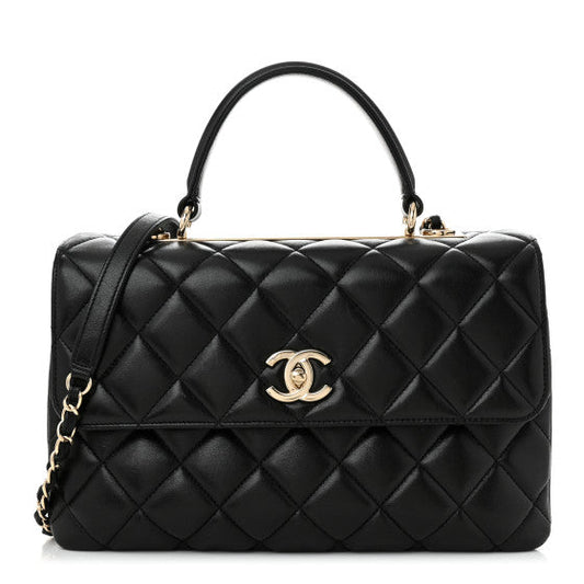 Chanel Lambskin Quilted Medium Trendy CC Flap Dual Handle Bag Black