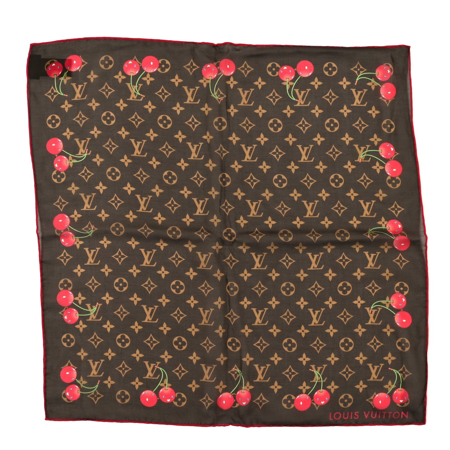 Louis Vuitton LV X TM Silk Cotton Monogram Cerises Square Scarf 55