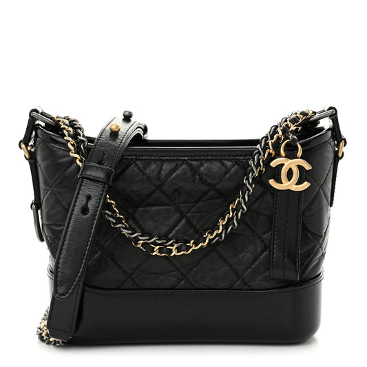 Chanel Aged Calfskin Quilted Small Gabrielle Hobo Black