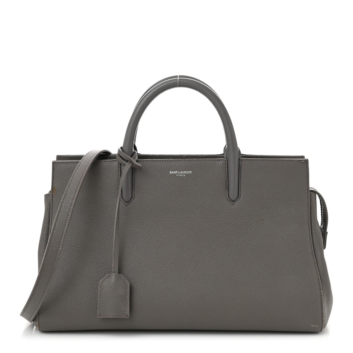 Saint Laurent Grained Calfskin Small Cabas Rive Gauche Fog