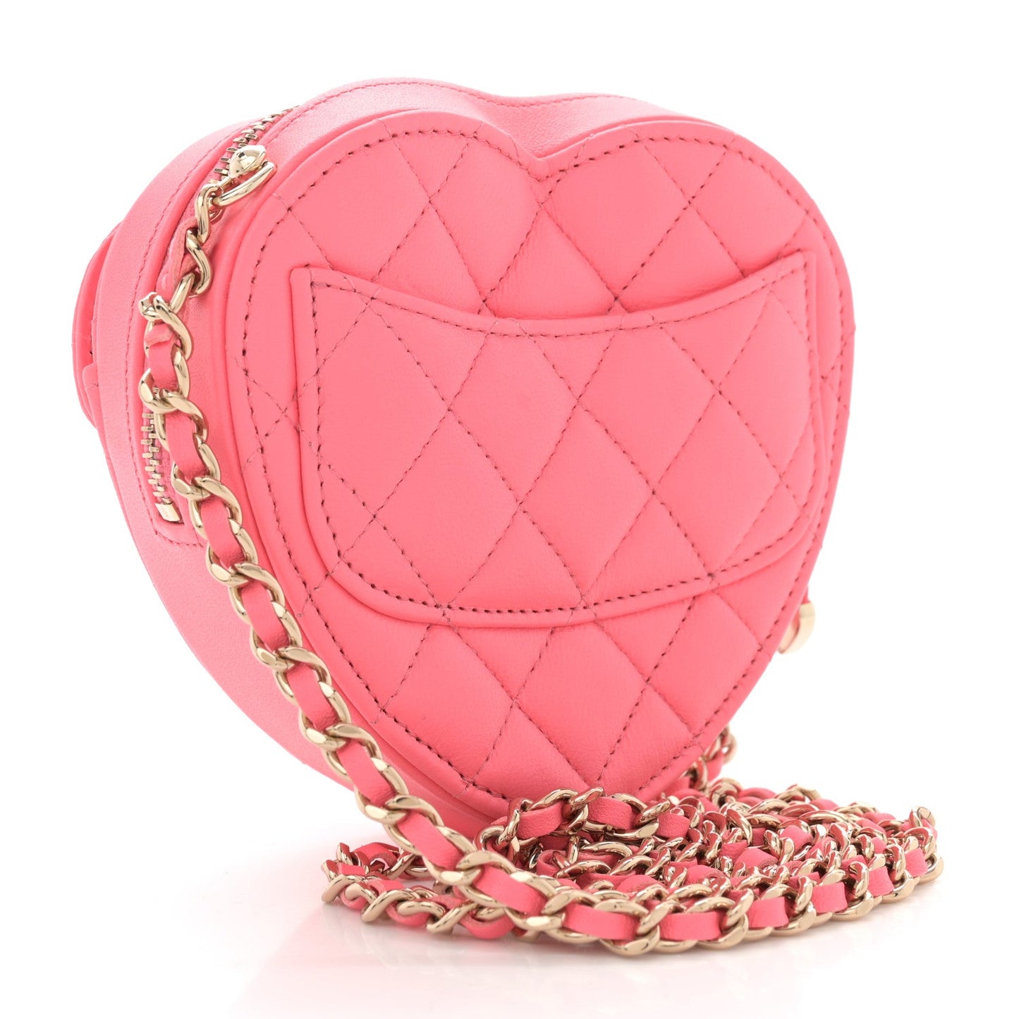 Chanel Lambskin Quilted CC In Love Heart Clutch With Chain Pink