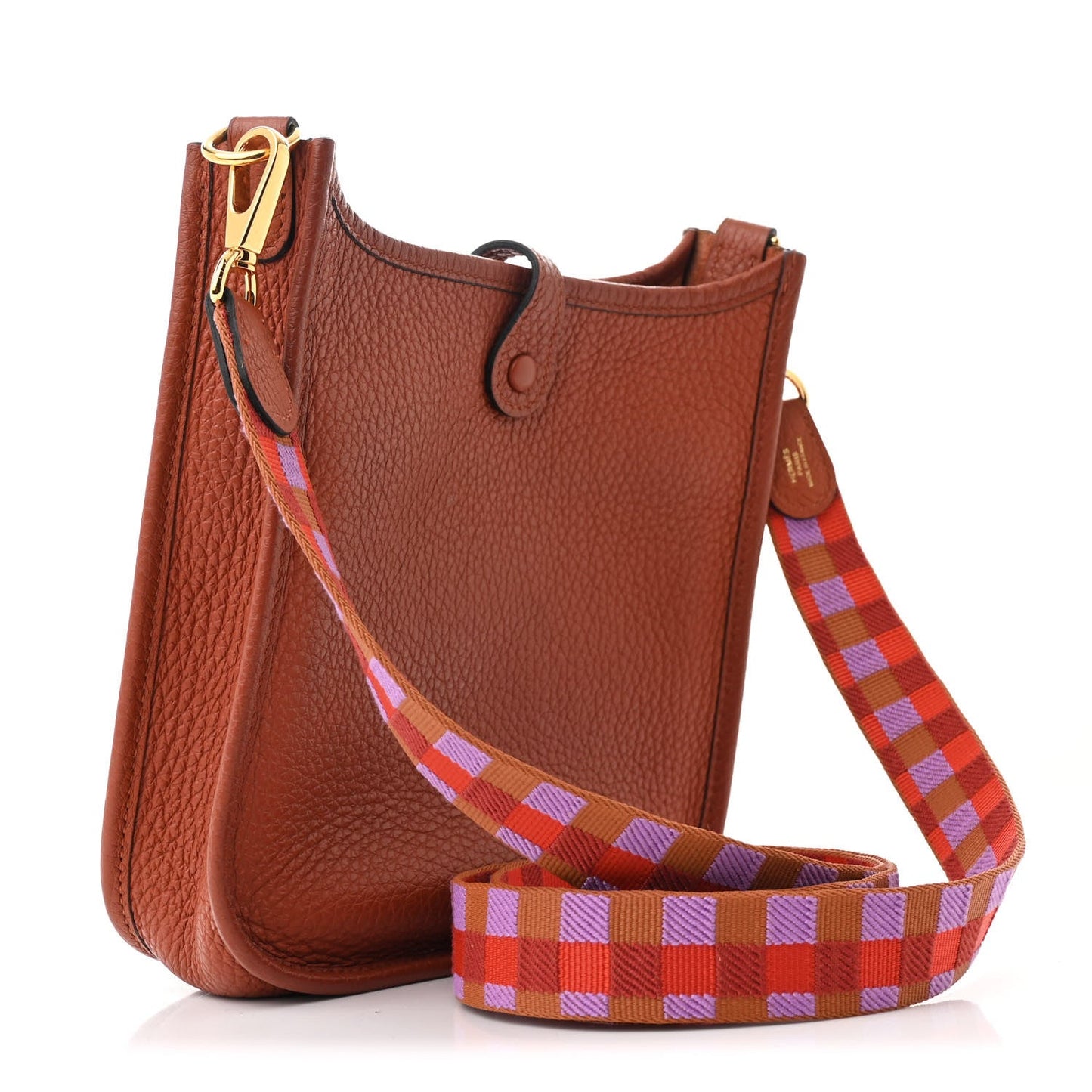 Hermes Taurillon Clemence Maxi Quadrille Evelyne TPM Cuivre Capucine Parme Rouge Duchess