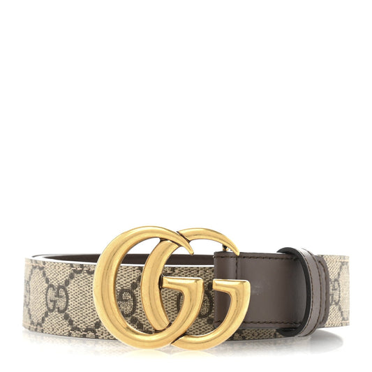Gucci GG Supreme Monogram Matte Plutone Calfskin Double G 30mm Belt 80 32 Beige Ebony New Acero