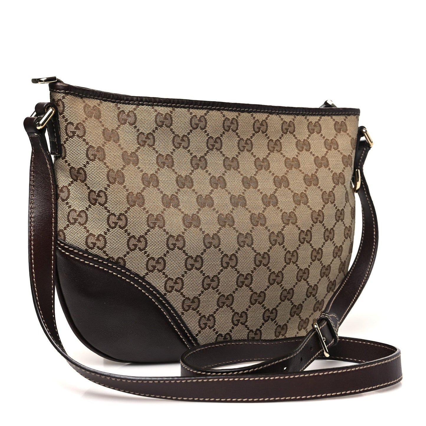 Gucci Monogram Medium New Britt Half Moon Hobo Dark Brown