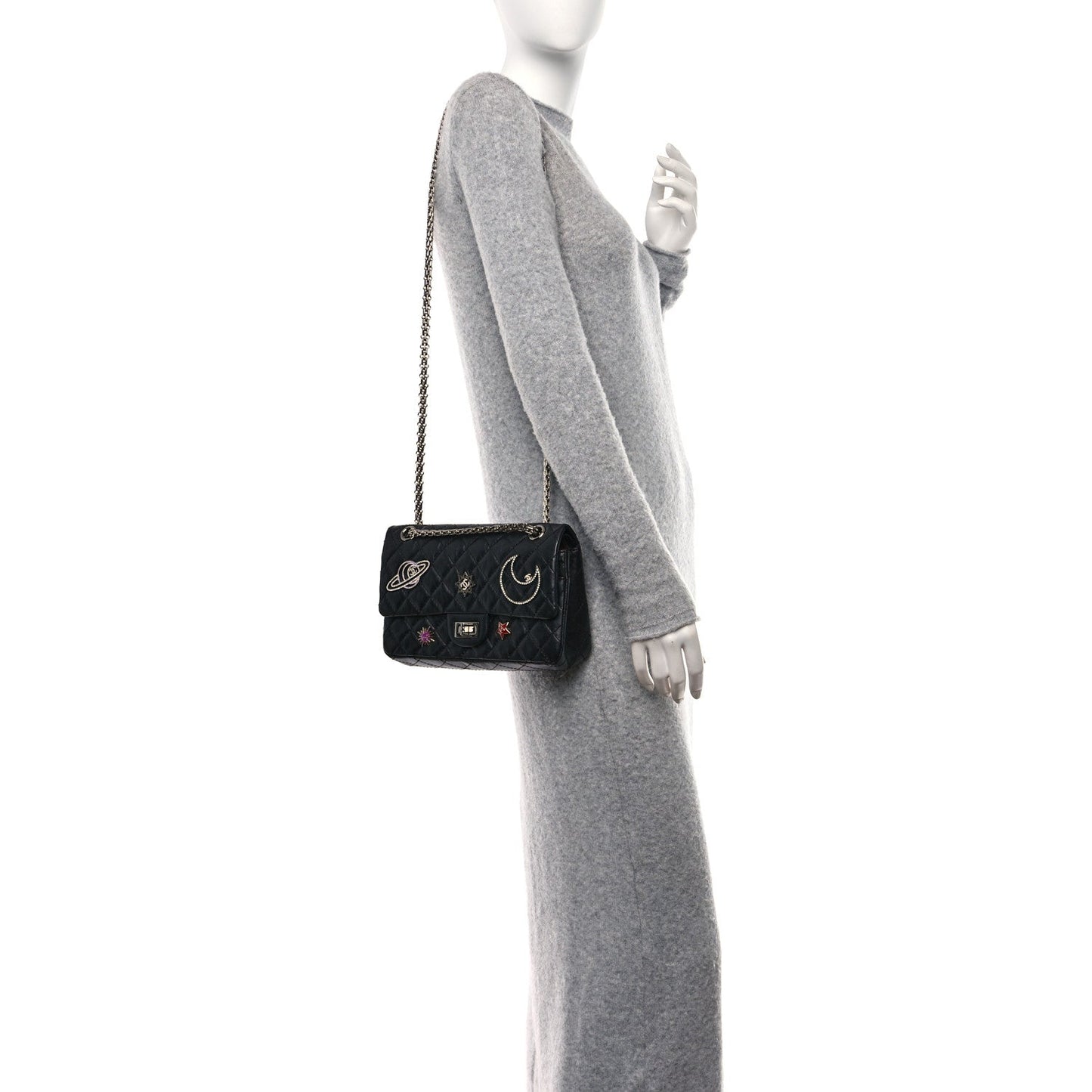 Chanel Aged Calfskin Space Charms 2.55 Reissue 225 Flap Black