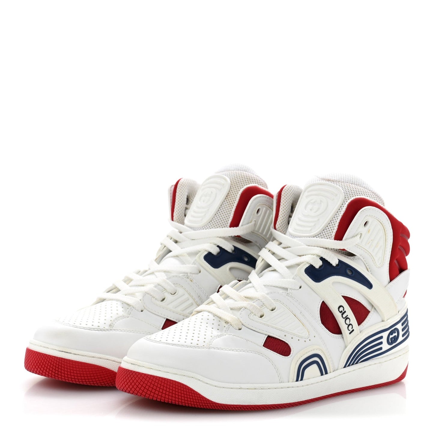 Gucci Demetra GG Supreme Monogram Mens Basket High Top Sneakers 11 Great White Red Blue