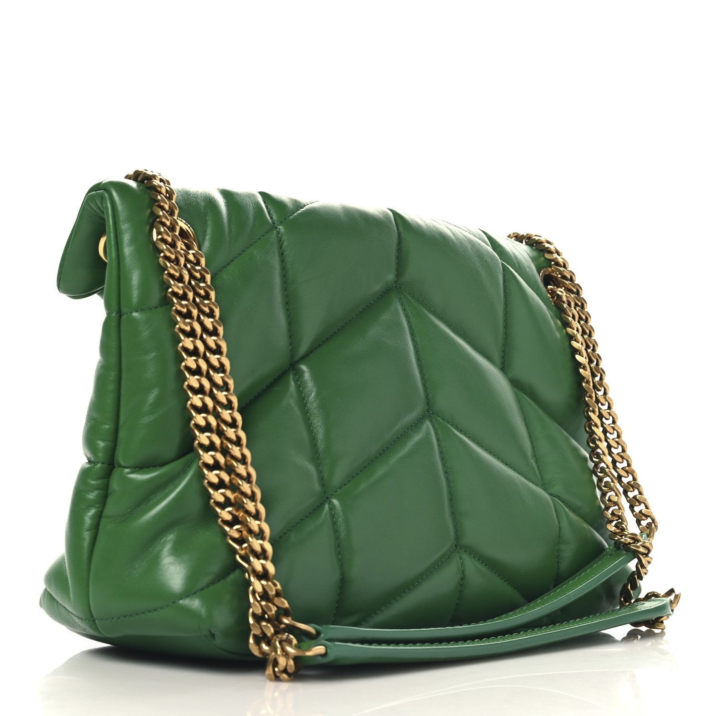 Saint Laurent Lambskin Quilted Small Loulou Puffer Monogram Chain Satchel New Vert