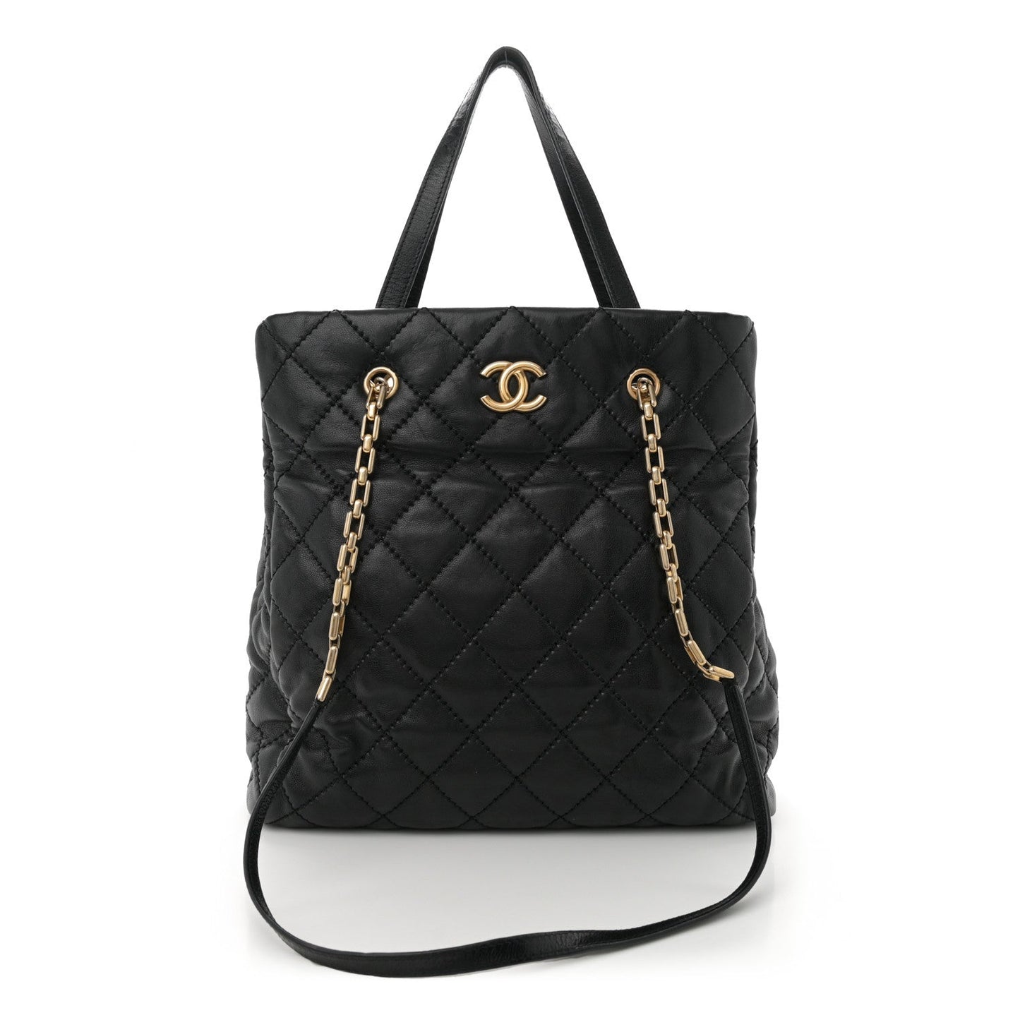 Chanel Calfskin Quilted Large Retro Chain Tote Black
