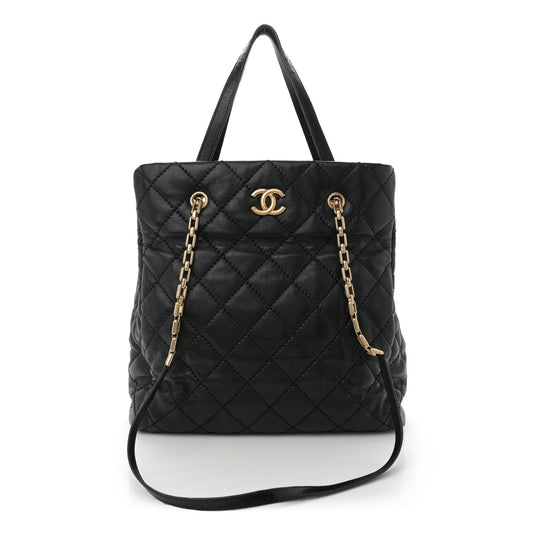 Chanel Calfskin Quilted Large Retro Chain Tote Black