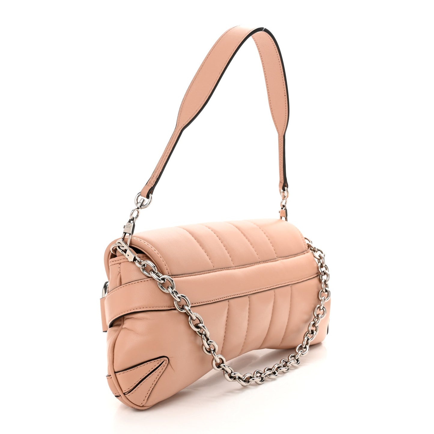 Gucci Nappa Vertical Matelasse Medium Maxi Horsebit Chain Shoulder Bag Rose Beige
