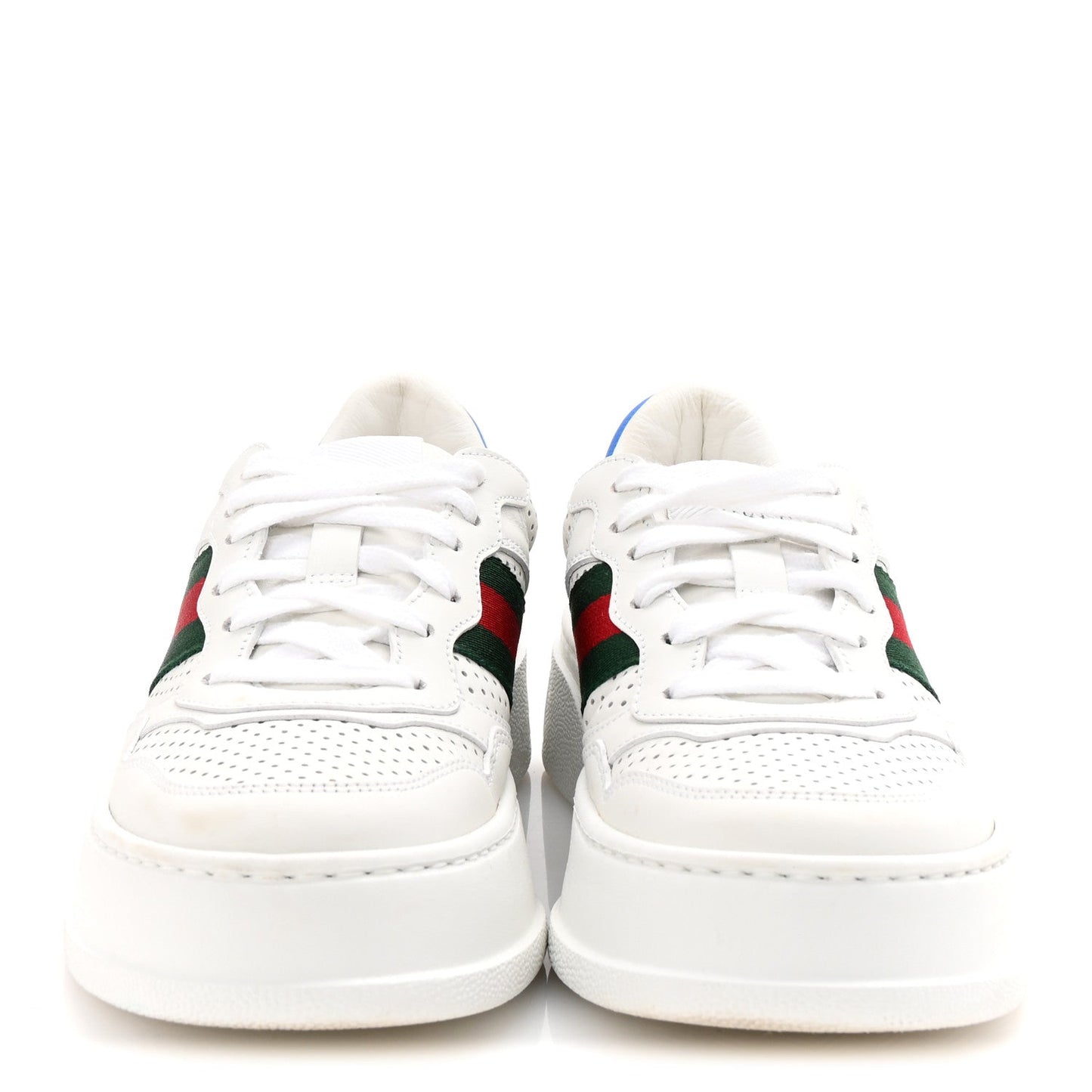 Gucci Calfskin Web Perforated Womens Platform 55mm Sneakers 36 White Bright Splash