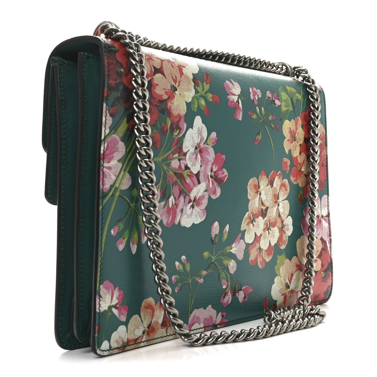 Gucci Calfskin Blooms Print Medium Dionysus Shoulder Bag Bright Emerald Multicolor