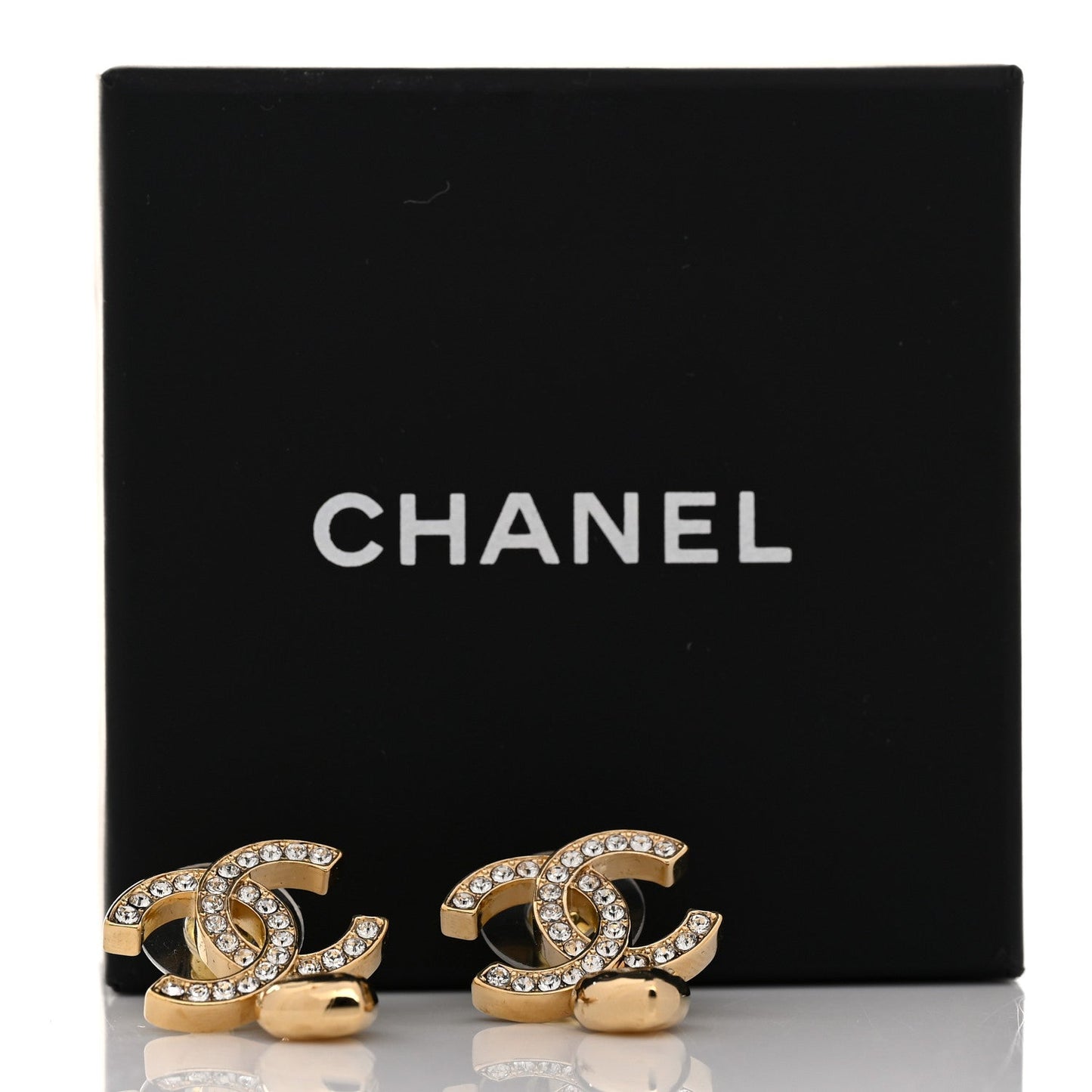 Chanel Metal Crystal CC Heart Drop Earrings Gold