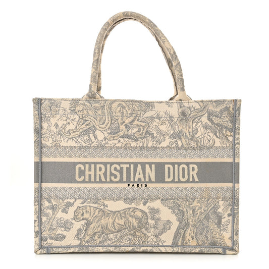 Christian Dior Canvas Embroidered Medium Dioriviera Toile De Jouy Book Tote Gray