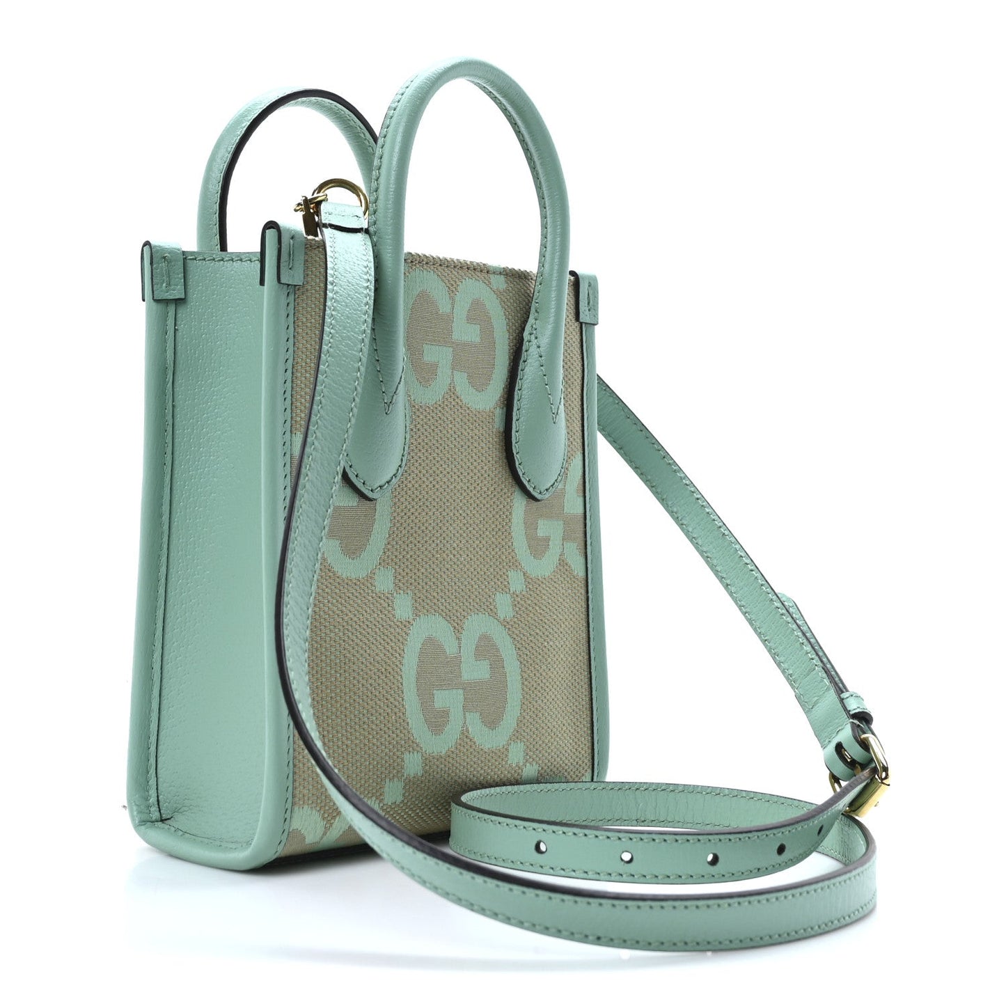 Gucci Monogram Jumbo GG Textured Dollar Calfskin Mini Tote Bag Pepperlight Mint