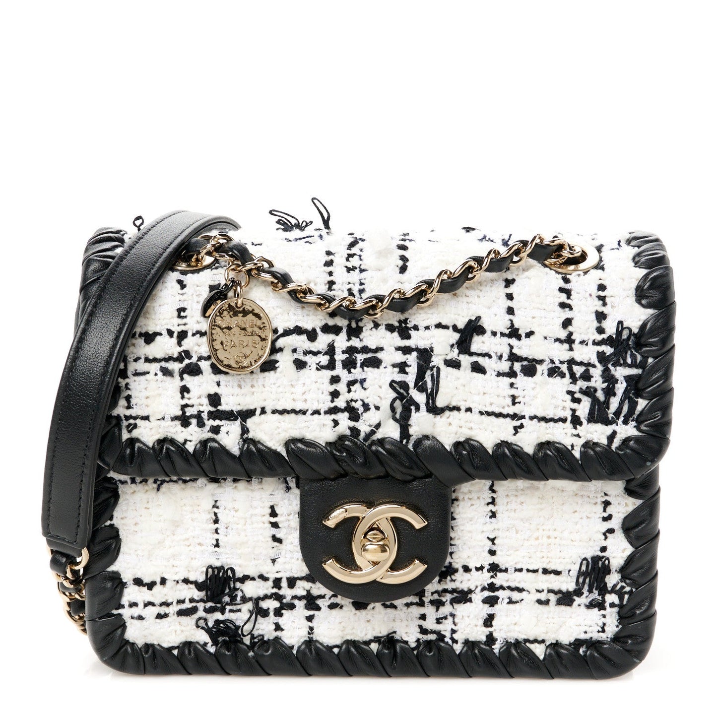 Chanel Tweed Braided Calfskin Mini My Own Frame Flap Grey Black