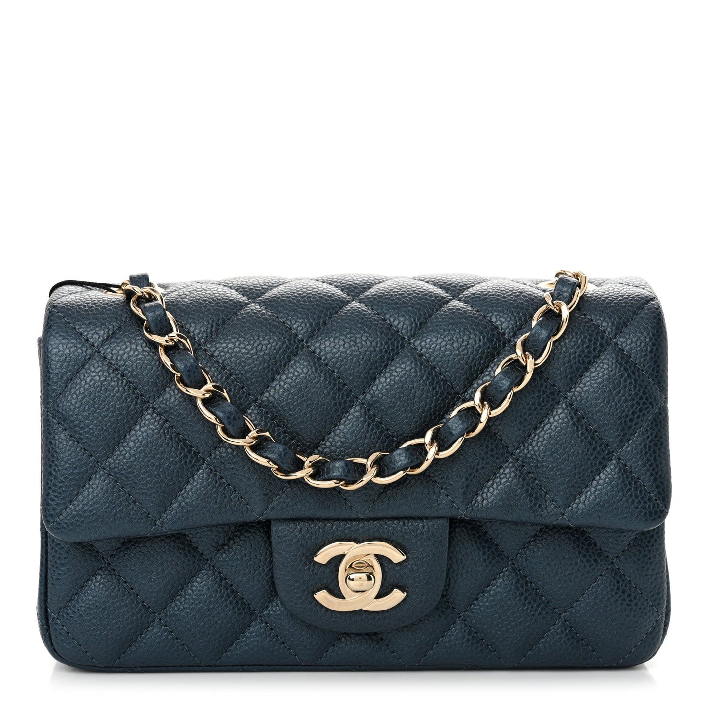 Chanel Iridescent Caviar Quilted Mini Rectangular Flap Dark Blue
