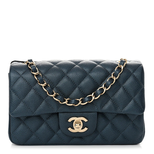Chanel Iridescent Caviar Quilted Mini Rectangular Flap Dark Blue