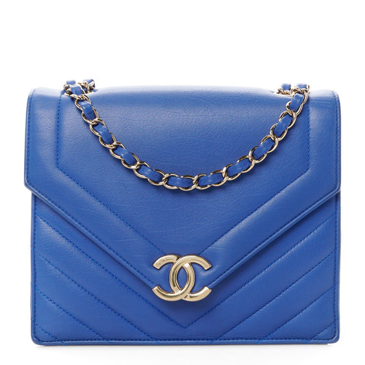Chanel Calfskin Quilted Chevron Small Single Flap Blue