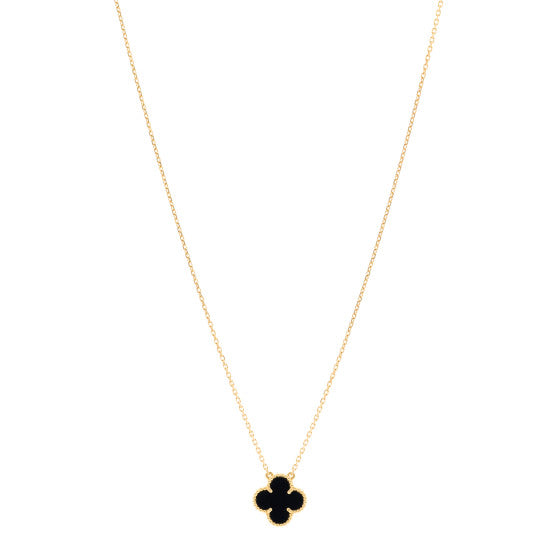 Van Cleef & Arpels 18K Yellow Gold Black Onyx Vintage Alhambra Pendant Necklace