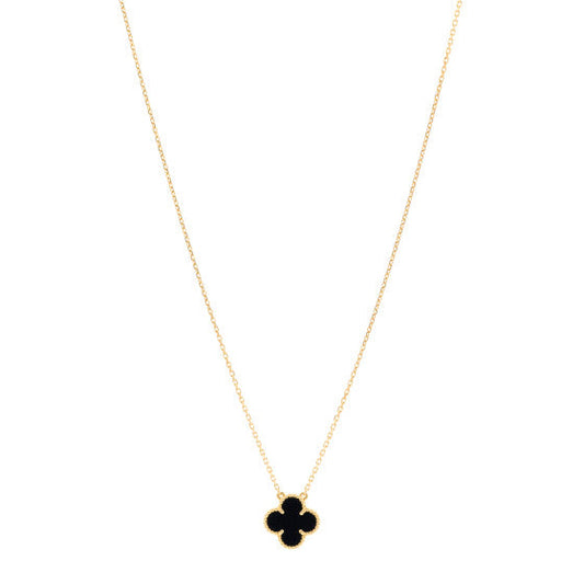 Van Cleef & Arpels 18K Yellow Gold Black Onyx Vintage Alhambra Pendant Necklace