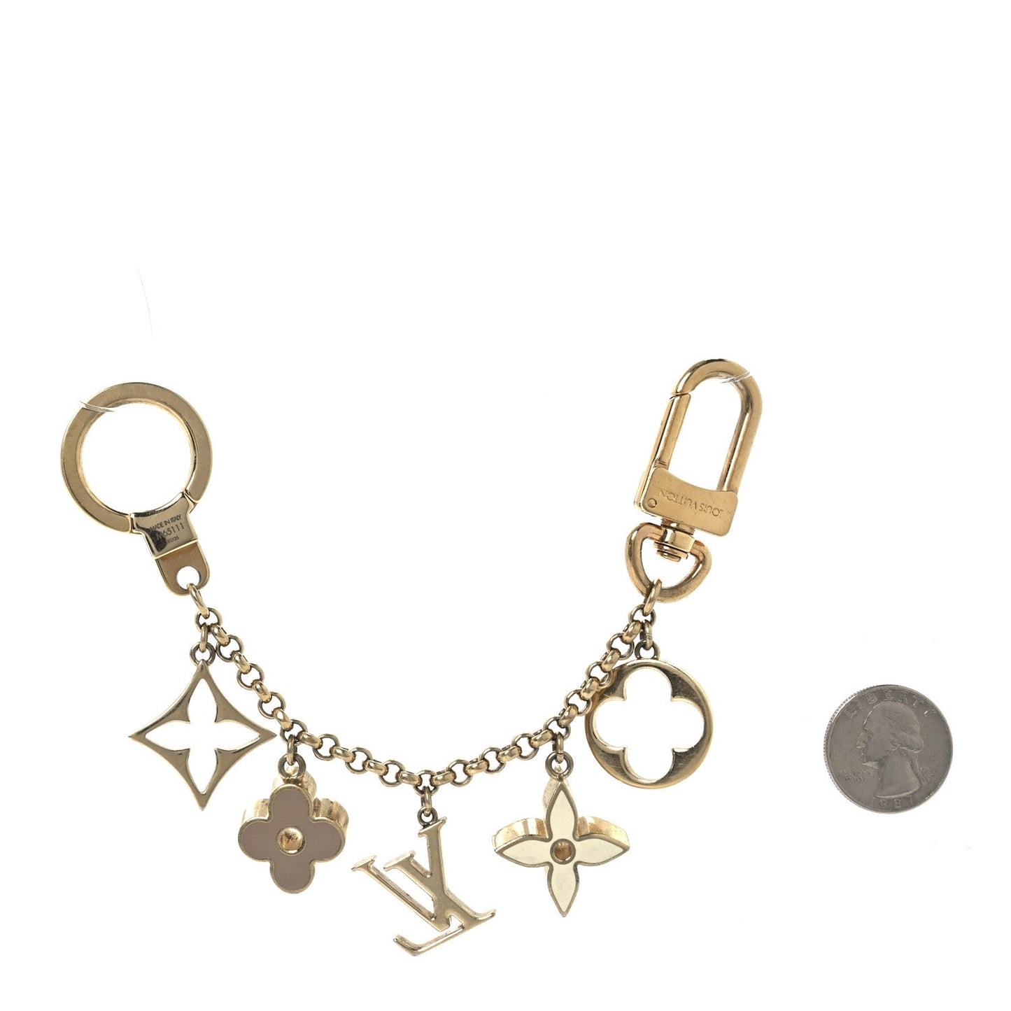 Louis Vuitton Brass Enamel Fleur De Monogram Bag Charm Chain Gold