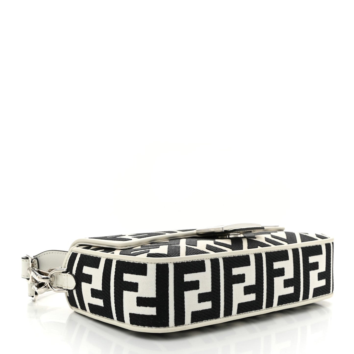Fendi Canvas Vitello King FF Embroidered Baguette White Black