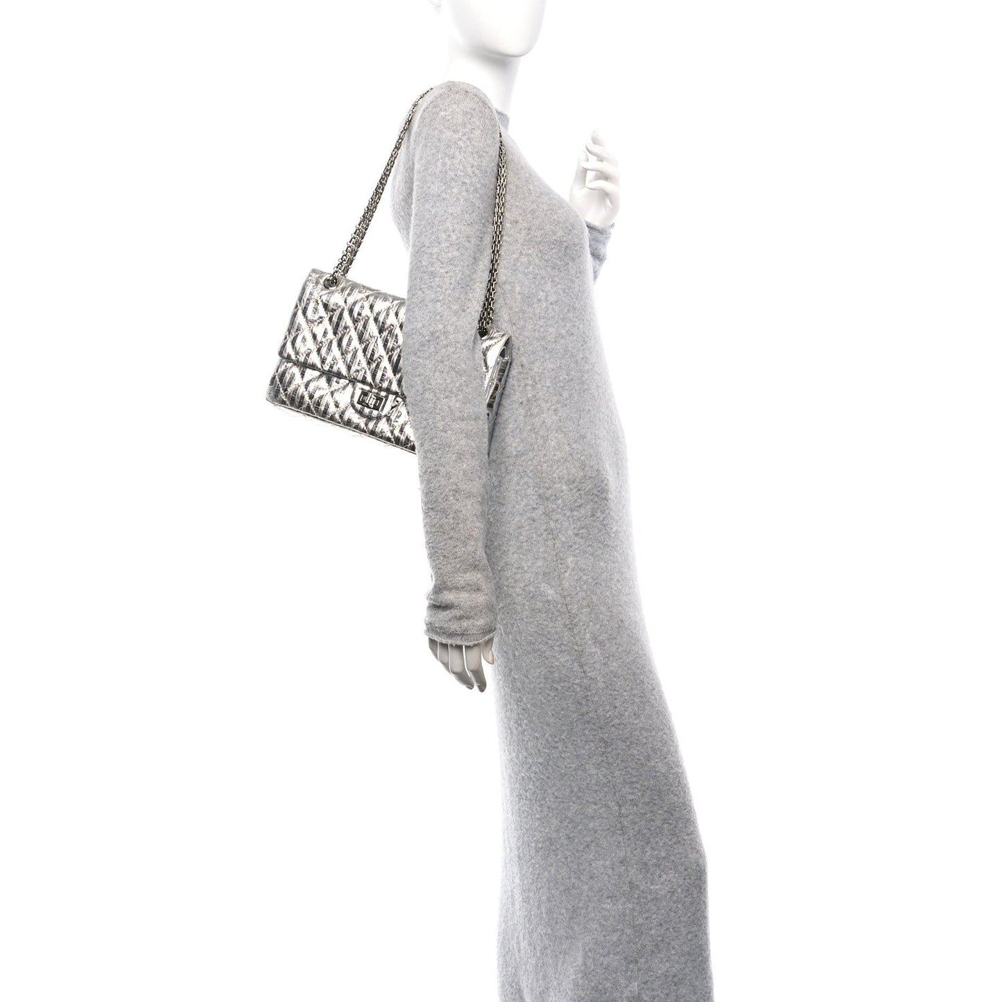 Chanel Striped Calfskin 2.55 Reissue 226 Flap Silver
