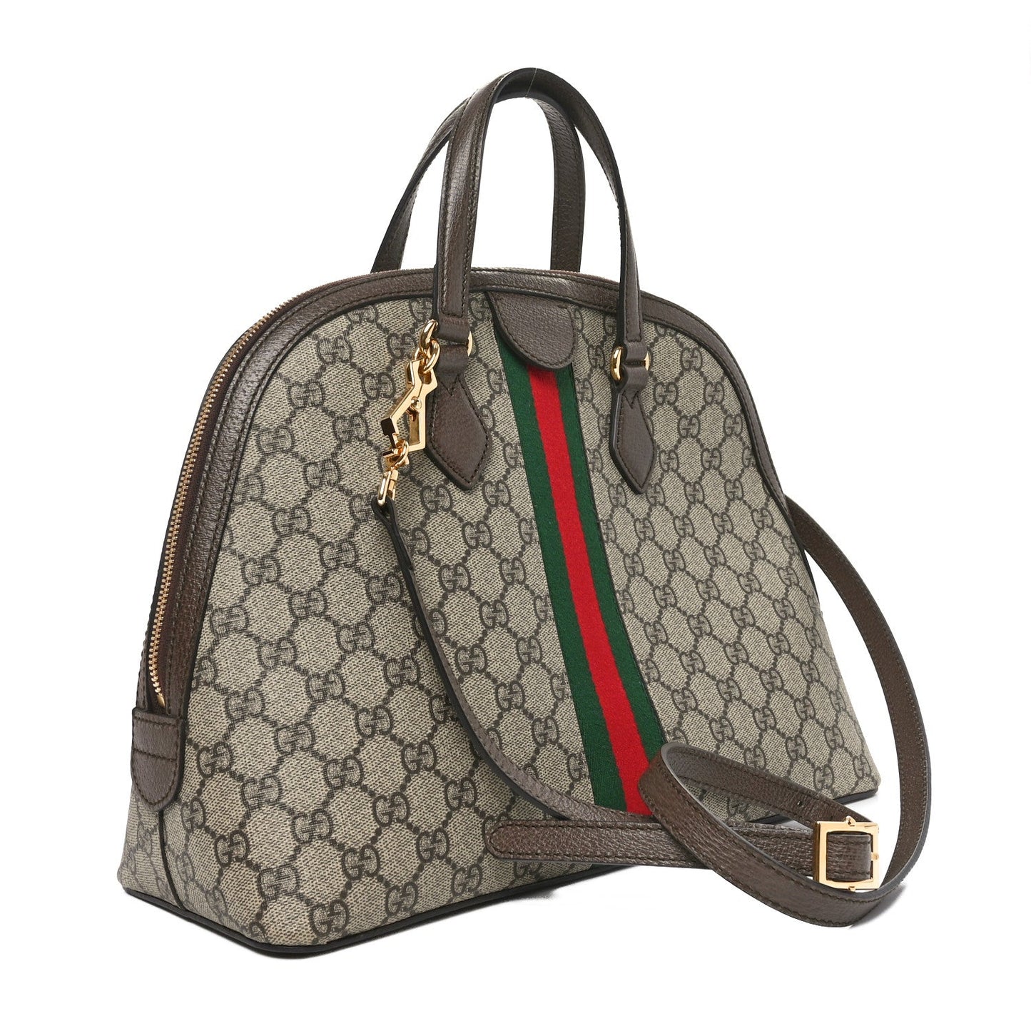 Gucci GG Supreme Monogram Web Medium Ophidia Top Handle Dome Bag Brown