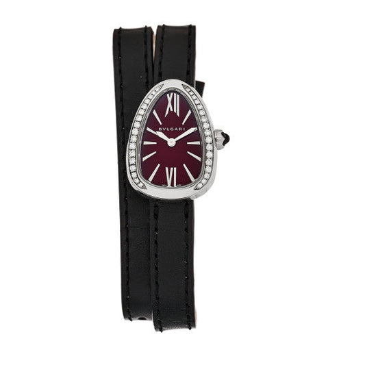 Bvlgari Stainless Steel Calfskin Diamond Bezel 27mm Serpenti Double Wrap Quartz Watch Red