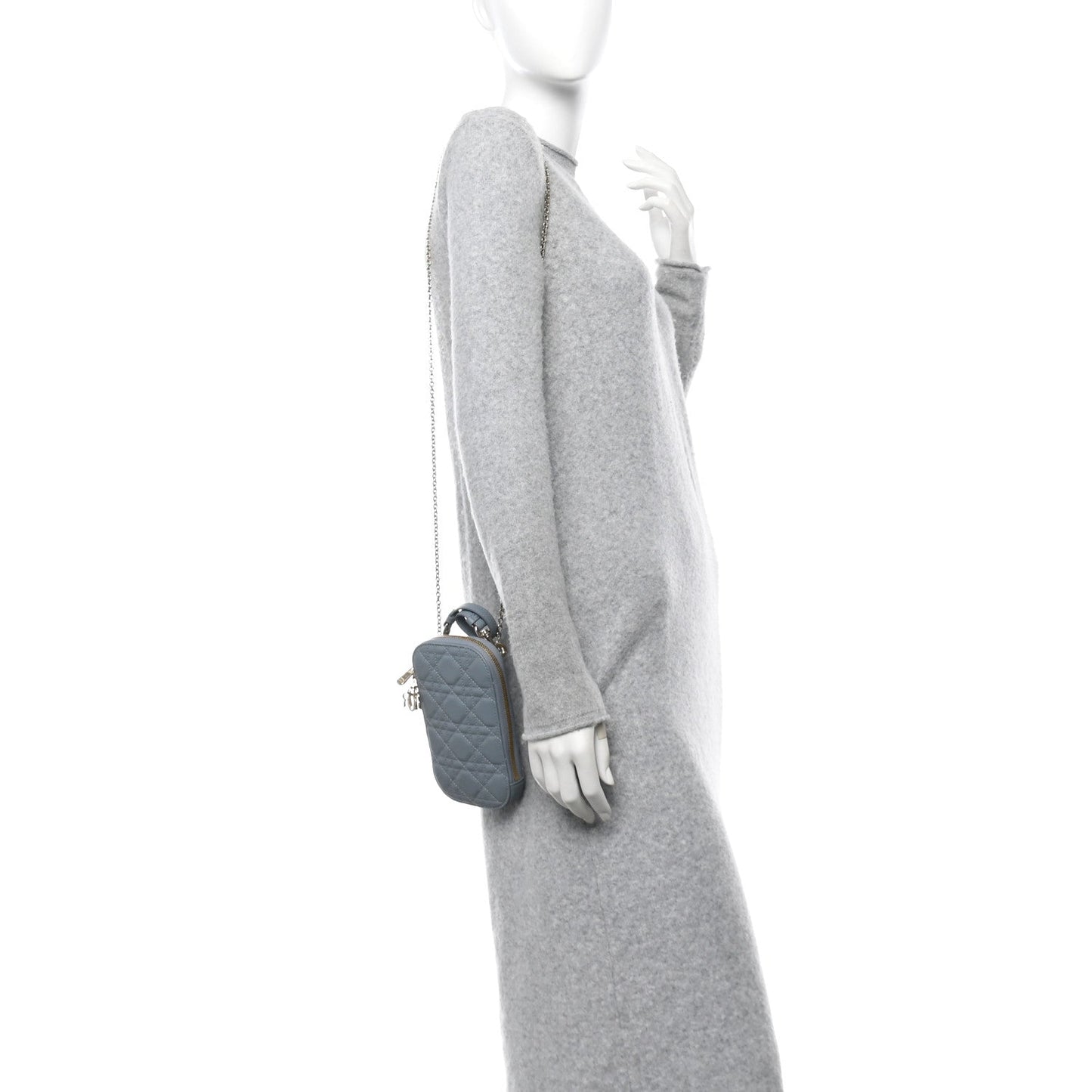 Christian Dior Lambskin Cannage Lady Dior Phone Holder Cloud Blue