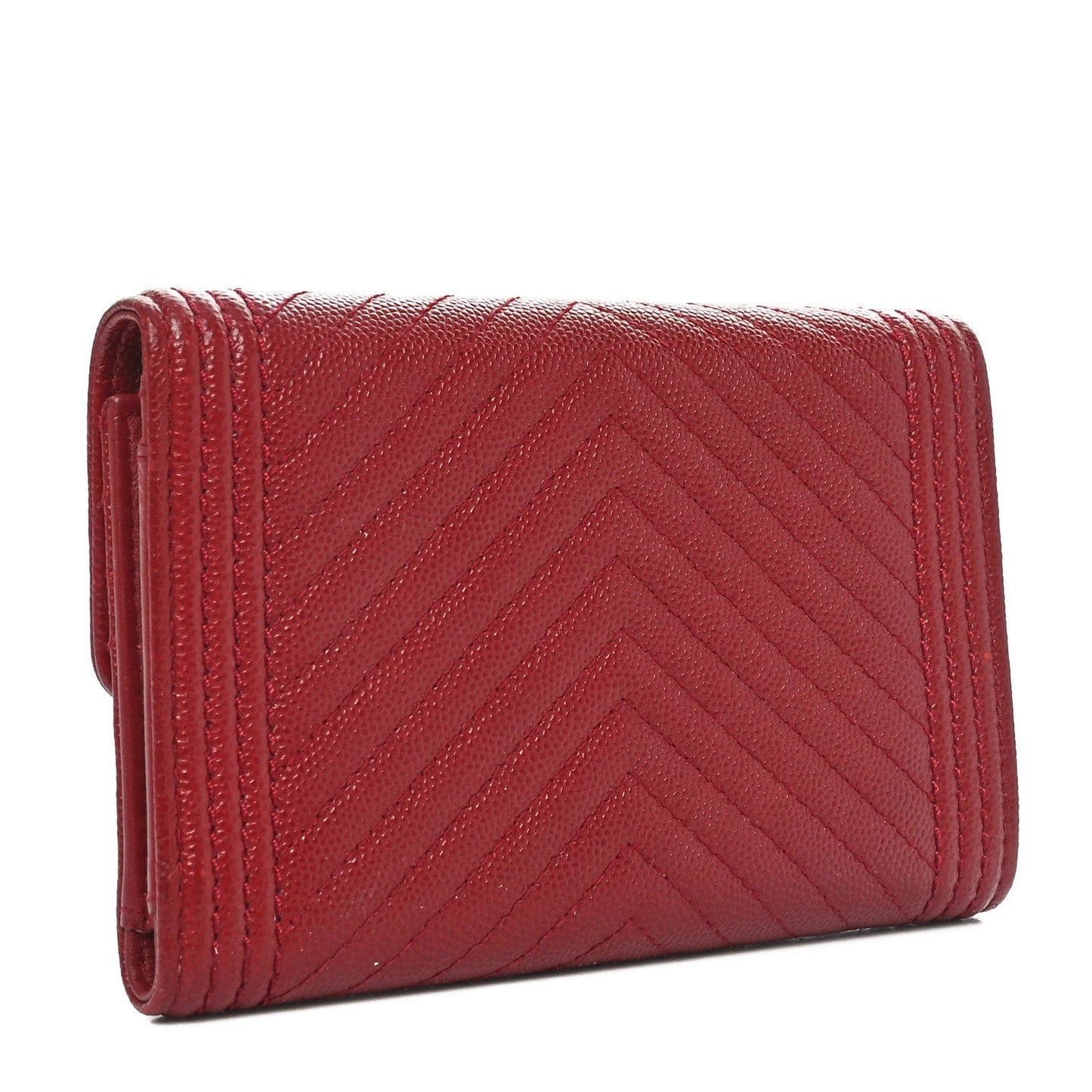 Chanel Caviar Chevron Quilted Boy Flap Wallet Red