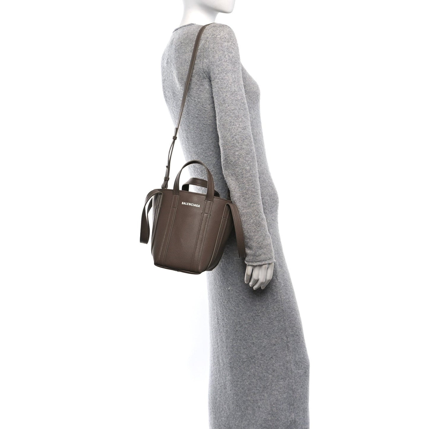 Balenciaga Grained Calfskin XS Everyday North South Shoulder Tote Bag Brown
