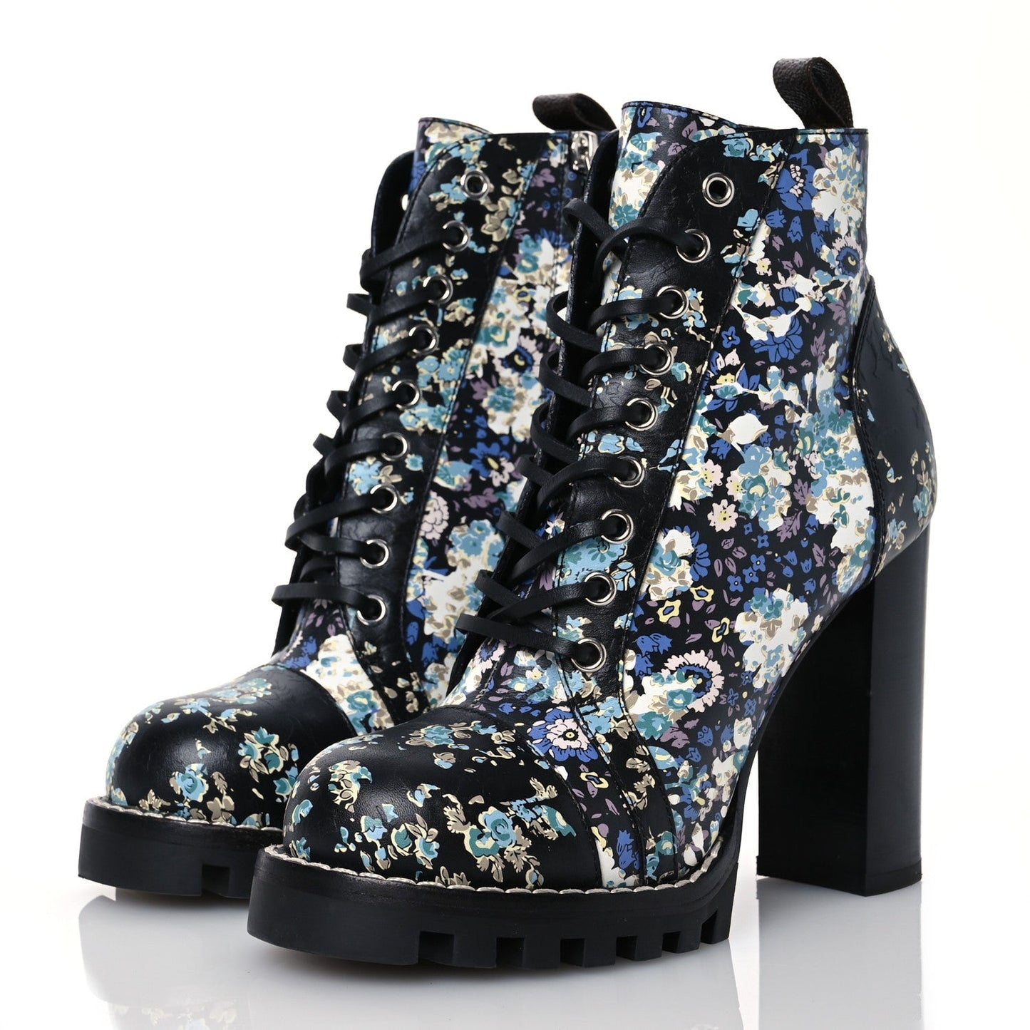 Louis Vuitton Calfskin Floral Star Trail Ankle Boots Black