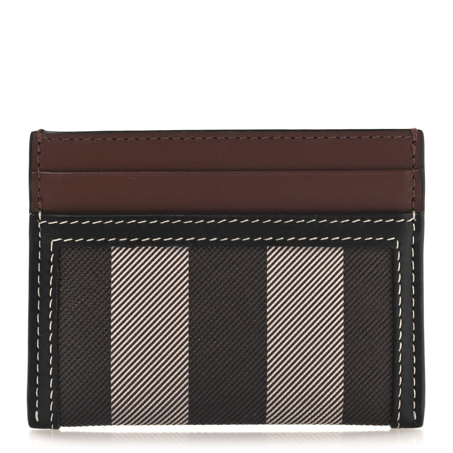 Burberry E-Canvas Calfskin Sandon Check Card Case Dark Birch