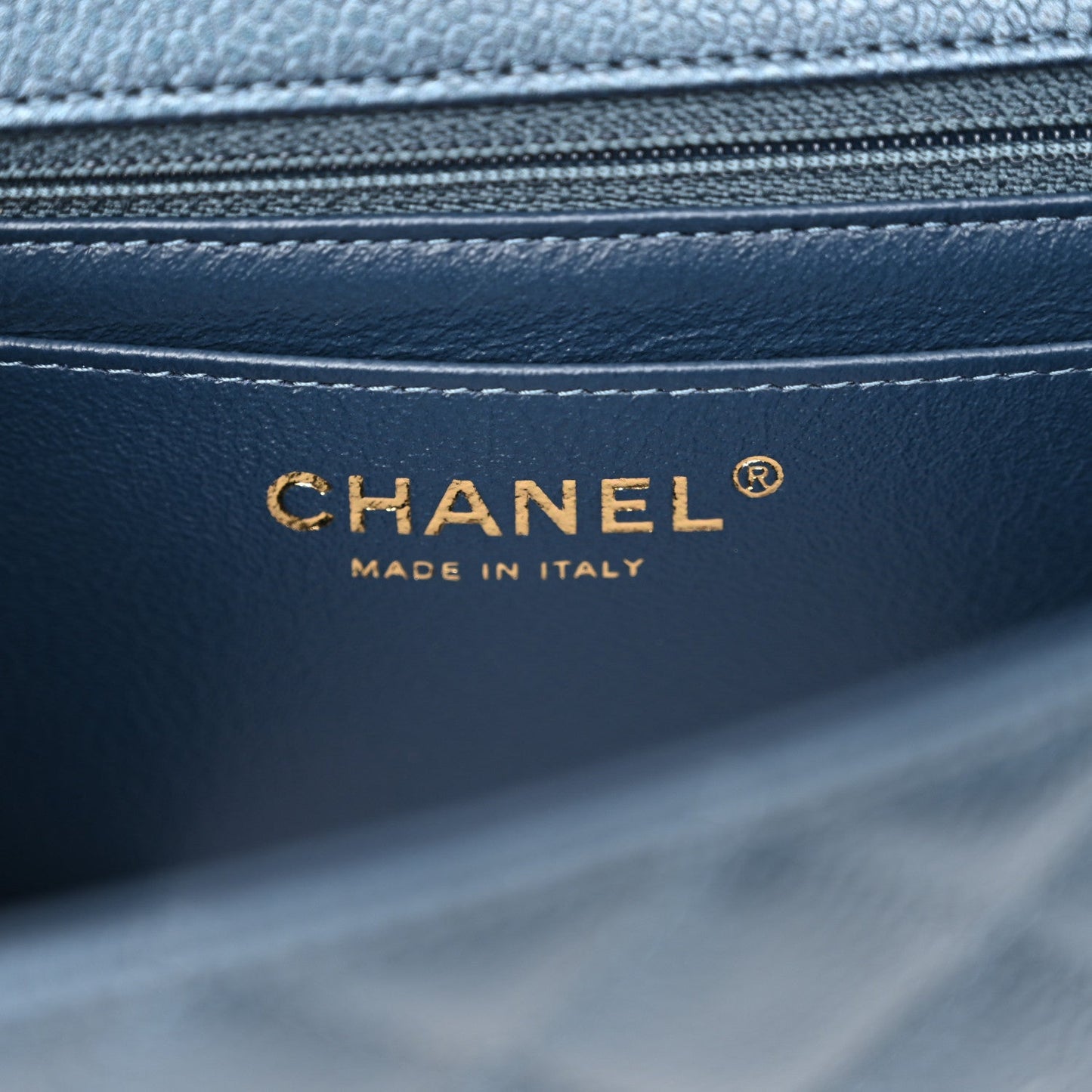 Chanel Iridescent Caviar Quilted Mini Rectangular Flap Dark Blue